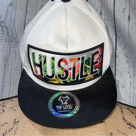 TOP LEVEL : HUSTLE | Front-raised Verbiage & Tropical Print Design Snapback Cap - Picture 6 of 7